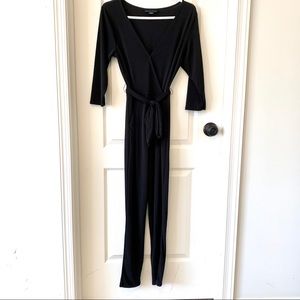 ATTENTION Faux Wrap Belted Black Jumpsuit—SZ. Small